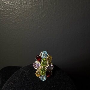 Elegant Multi-Color Sterling Silver Gemstone Ring Size 6